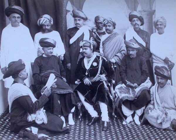 H.H. the Maharaja of Bhownuggur with Ministers