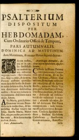 Psalterium Dispositum Per Hebdomadam, Cum Ordinario Officii de Tempore