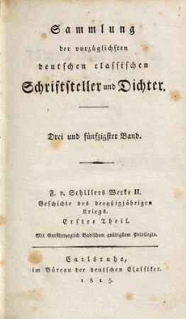 F. v. Schillers sämmtliche Werke, 2. Geschichte des dreyßigjährigen Kriegs, 1. Theil