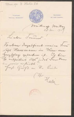 Brief an Edward Speyer : 20.01.1909