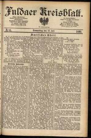 Erste Ausgabe vom Donnerstag, den 13. Juli 1899.