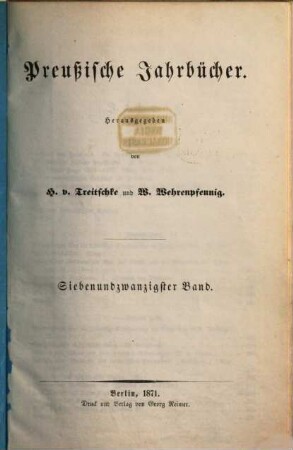 Preußische Jahrbücher. 27, 27. 1871