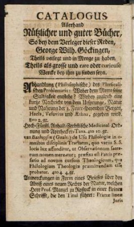 Catalogus Allerhand Nützlicher und guter Bücher, ...