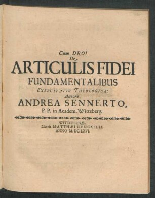 De Articulis Fidei Fundamentalibus Exercitatio Theologica