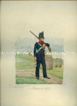 Uniformdarstellung, Kanonier, Sachsen, 1849.