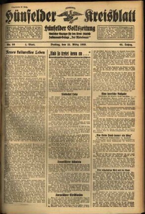 Erste Ausgabe vom Freitag, den 25. März 1938.