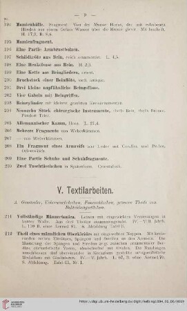V. Textilarbeiten (Nr. 211 - 450)