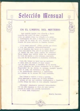 En el umbral del misterio : Selección mensual