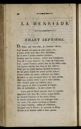 La Henriade. Chant Septieme. / Heinrich der Vierte. Siebenter Gesang.