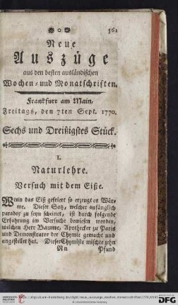 (Sechs und Dreißigstes Stück. Freitags, den 7ten Sept. 1770 - Neun und Dreißigstes Stück. Freitags, den 28ten Sept. 1770)