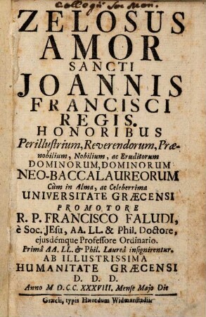 Zelosus amor S. Joannis Francisci regis
