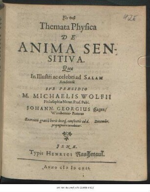 Themata Physica De Anima Sensitiva