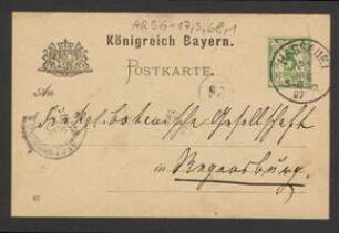 Brief von August Vill an Regensburgische Botanische Gesellschaft