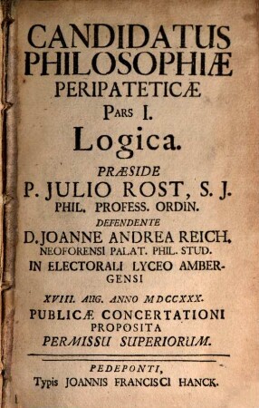 Candidatus Philosophiae Peripateticae, 1. Logica