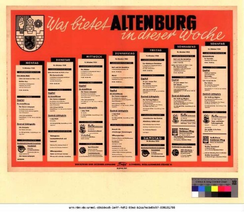 Originaltitel: Was bietet Altenburg in dieser Woche 9. Oktober bis 15. Oktober 1950