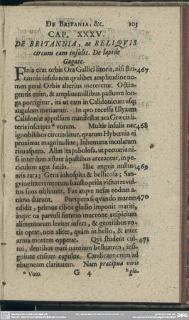 Cap. XXXV. De Britannia, ac Reliquis circum eam insulis. De lapide Gagate