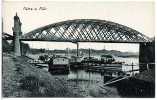 Riesa. Elbbrücke mit Dampfer Bastei