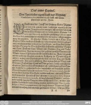 Das ander Capittel. Von Natürlicher eigenschafft des Winters ...