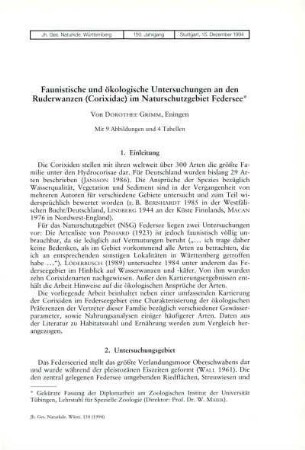 Faunistische und ökologische Untersuchungen an den Ruderwanzen (Corixidae) im Natuschutzgebiet Federsee