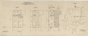 Gsaenger, Gustav; München - Hartmannshofen, Fasanengarten; Landhaus A. Reich - Lageplan, Grundriss Keller, Grundriss EG, Grundriss DG