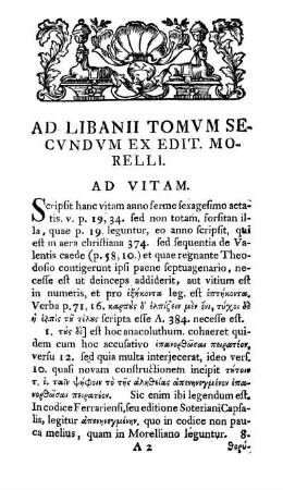 Ad Libanii Tomum Secundum Ex Edit. Morelli. Ad Vitam