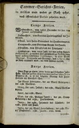 Cammer-Gerichts-Ferien,[...]