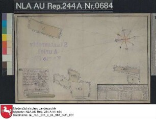 Gepachtete Landflächen der Westerlooger Höfe in LINTELERMARSCH Kolorierte Zeichnung von F. W. Magott Papier Format 42,8x27,5 M 1:4.900
