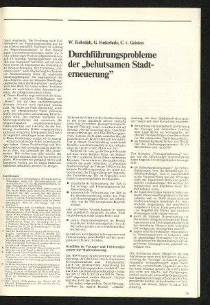 Durchführungsprobleme der "behutsamen Stadterneuerung"