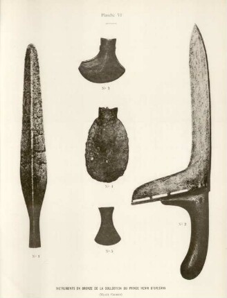 Planche VI. - Instruments en bronze de la collection du Prince Henri d'Orléans