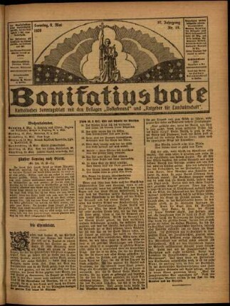 Erste Ausgabe vom Sonntag, den 09. Mai 1920.