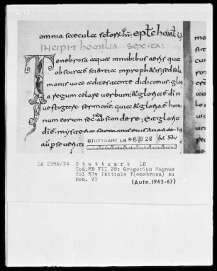 Gregorius Magnus, Homiliae in Ezchielem — Initiale T, Folio 57verso