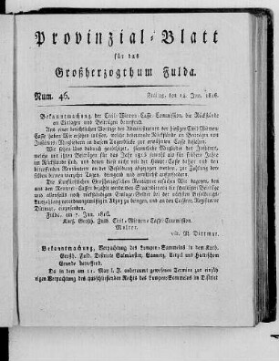 Num. 46., Ausgabe vom 14. Juni 1816