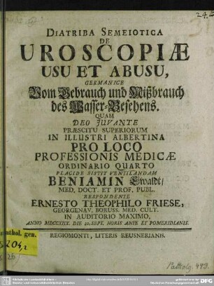 Diatriba Semeiotica De Uroscopiae Usu Et Abusu ...