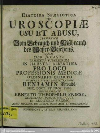 Diatriba Semeiotica De Uroscopiae Usu Et Abusu ...