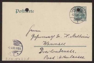 Schreiben an Hermann Muthesius (Postkarte)
