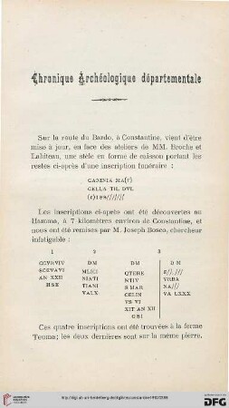 Sér. 5: Chronique archéologique départementale