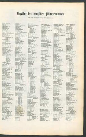 Register der deutschen Pflanzennamen.