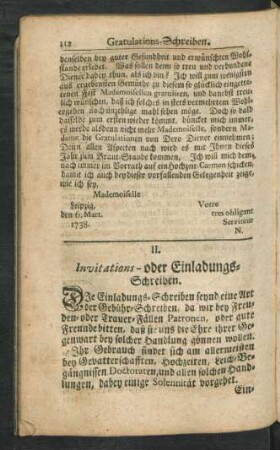 II. Invitations- oder Einladungs-Schreiben