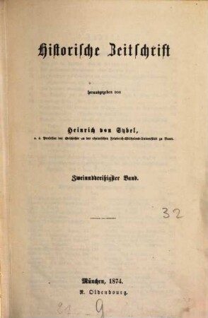 Historische Zeitschrift : HZ. 32. 1874