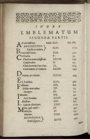 Index Emblematum Secundae Partis