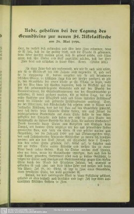 Rede, gehalten bei der Legung des Grundsteins zur neuen St. Nikolaikirche, am 26. Mai 1896