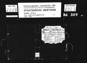 Zehnt- und Gültbuch des Bronnbacher Hofs in Würzburg an nachfolgenden Orten als: Albertshausen, Allersheim, [Gau-]büttelbrunn, Bütthard, Euerhausen, Gützingen, Höttingen, Kleinrinderfeld, Oberwittighausen, Sulzdorf, Tiefenthal