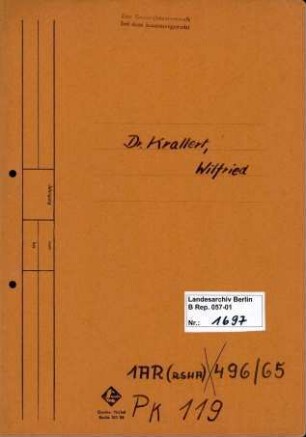 Personenheft Dr. Wilfried Krallert (*23.01.1912), SS-Hauptsturmführer und SS-Sturmbannführer