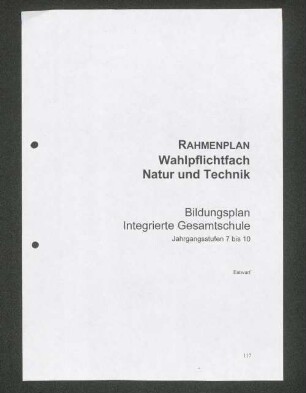 Rahmenplan Wahlpflichtfach Natur und Technik