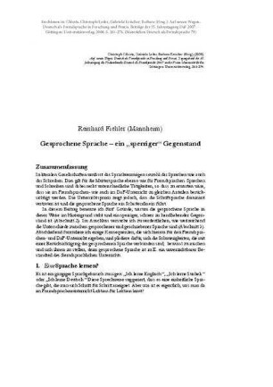 Gesprochene Sprache – ein “sperriger” Gegenstand