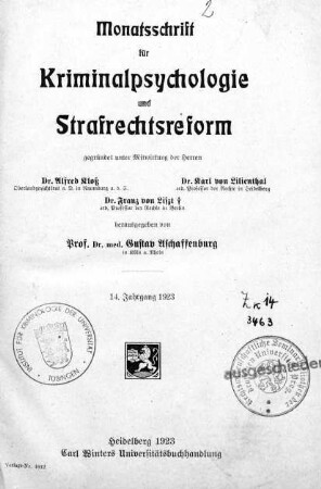 Monatsschrift für Kriminalpsychologie und Strafrechtsreform