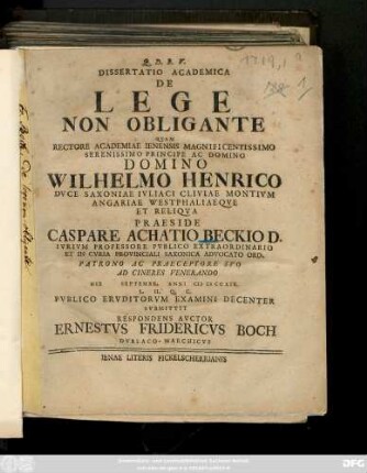 Dissertatio Academica De Lege Non Obligante