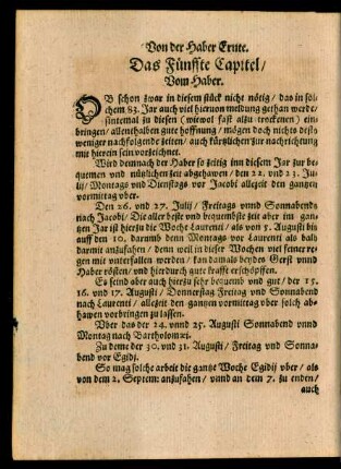 Das Fünffte Capitel/ Vom Haber.