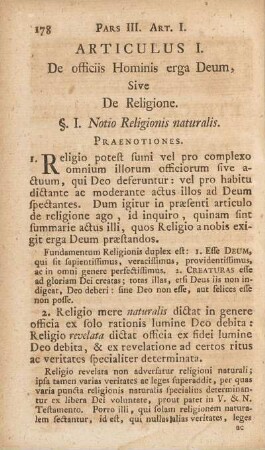 Articulus I. De officiis Hominis erga Deum, Sive De Religione
