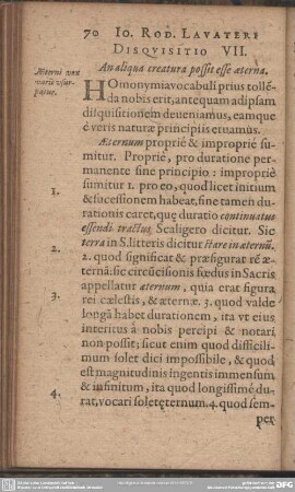 Disquisitio VII. An aliqua creatura possit esse aeterna